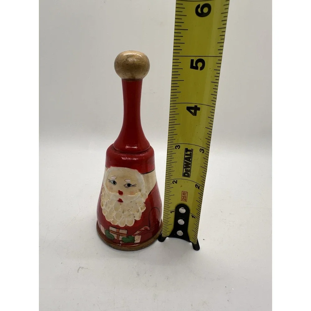 Vintage Hand Painted Wooden Santa Christmas‎ Bell Red White Holiday Decor 5